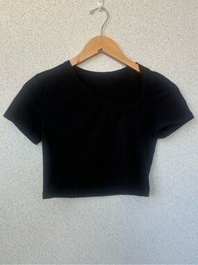 Ann Andelman Black Cropped Short Sleeve Baby Tee, Womens Size Small